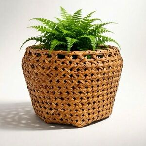 BOHO STYLE WOVEN RATTAN BASKET PLANT HOLDER JAPANDI ORGANIC SURF SHACK WICKER